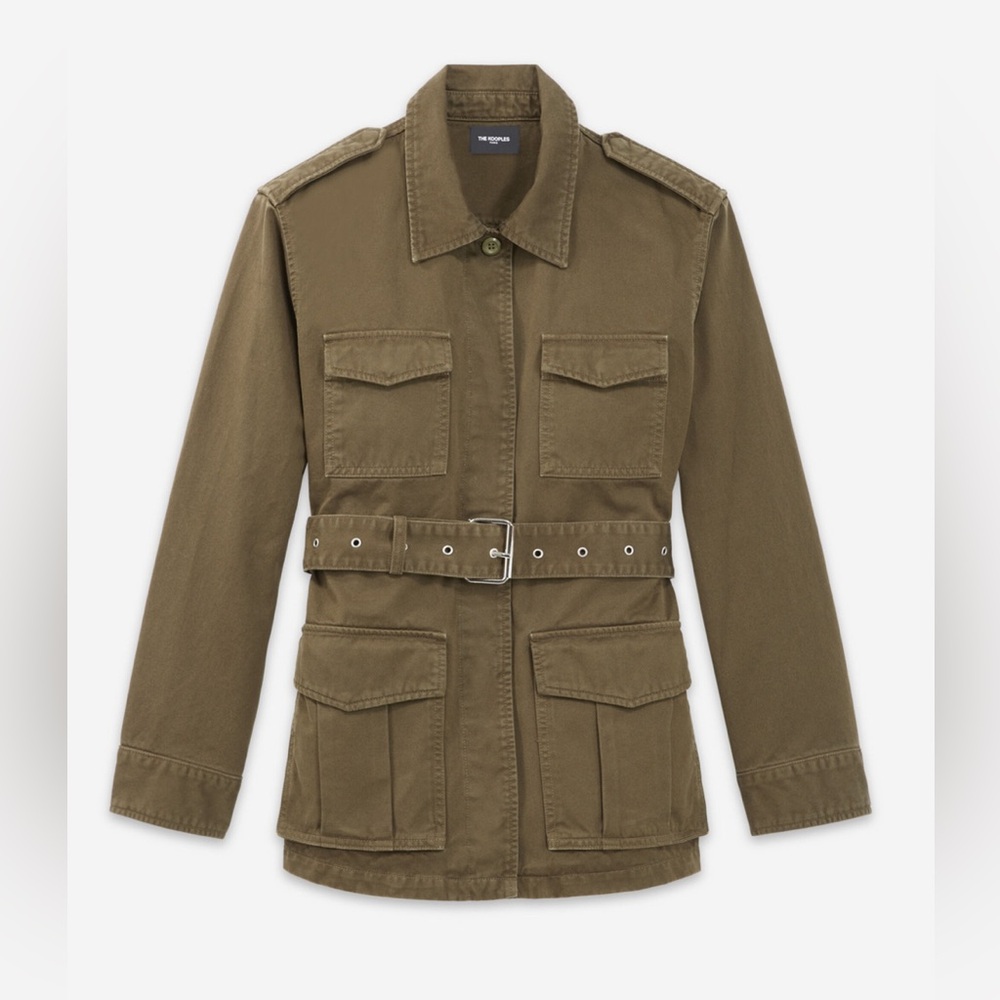 The Kooples Belted Utility Jacket Olive Green Cotton NWT T1 FR/US Small/Medium